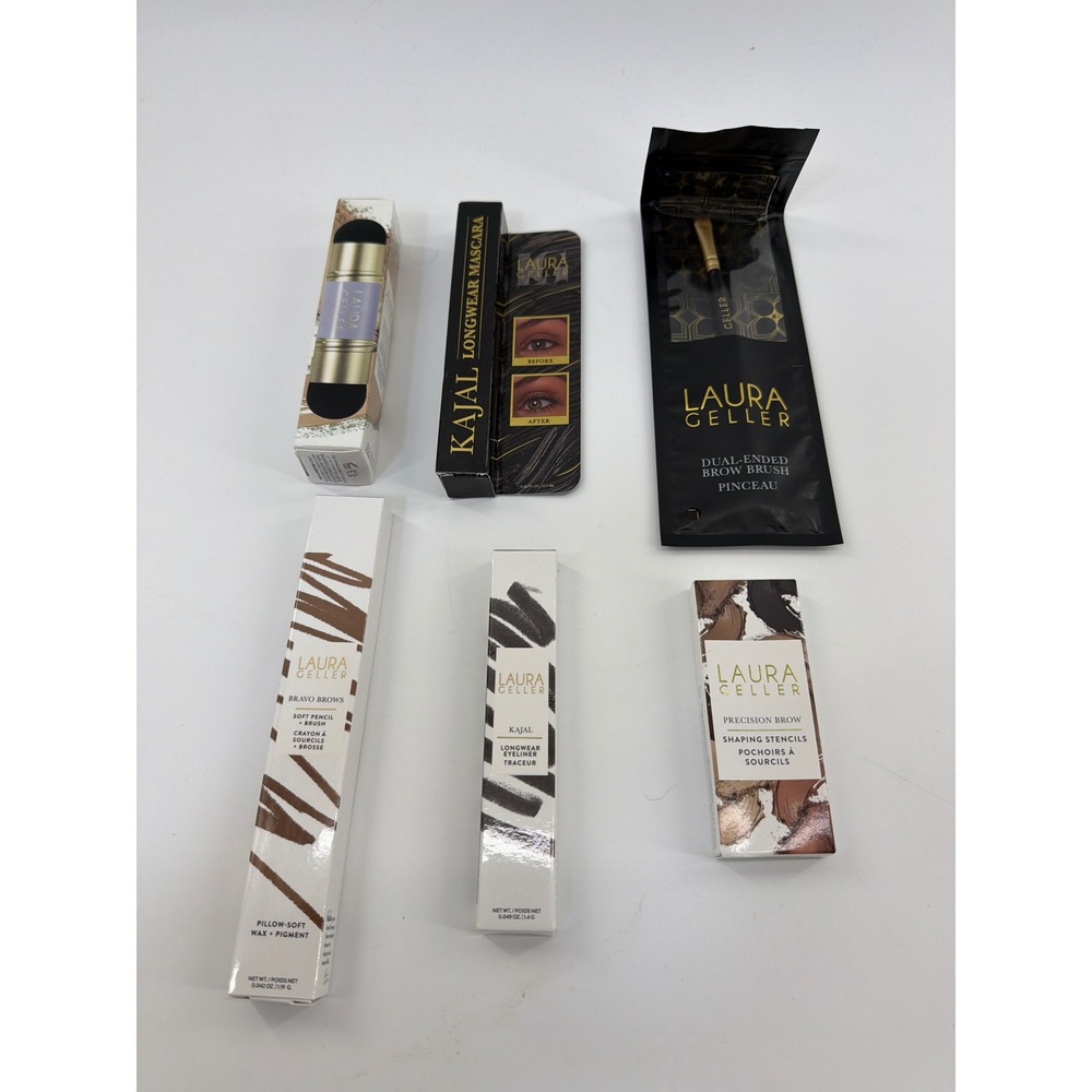 Laura Geller 6pc Eye Brow Makeup Set Kajal Mascara Eyeliner Stencils Brush NEW